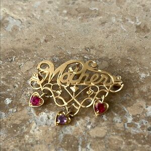 Elegant Gold and Red Floral Brooch